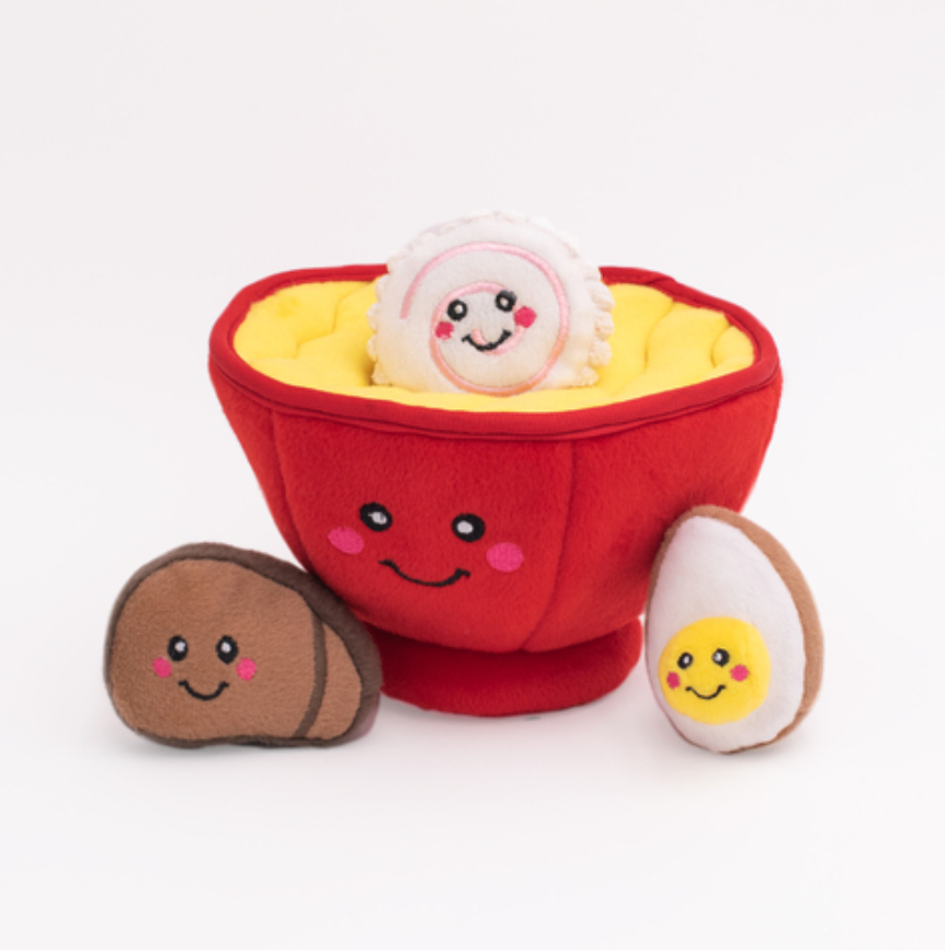 Zippy Paws Burrow Interactive Dog Toy - Ramen Bowl with 3 Squeaker Toys